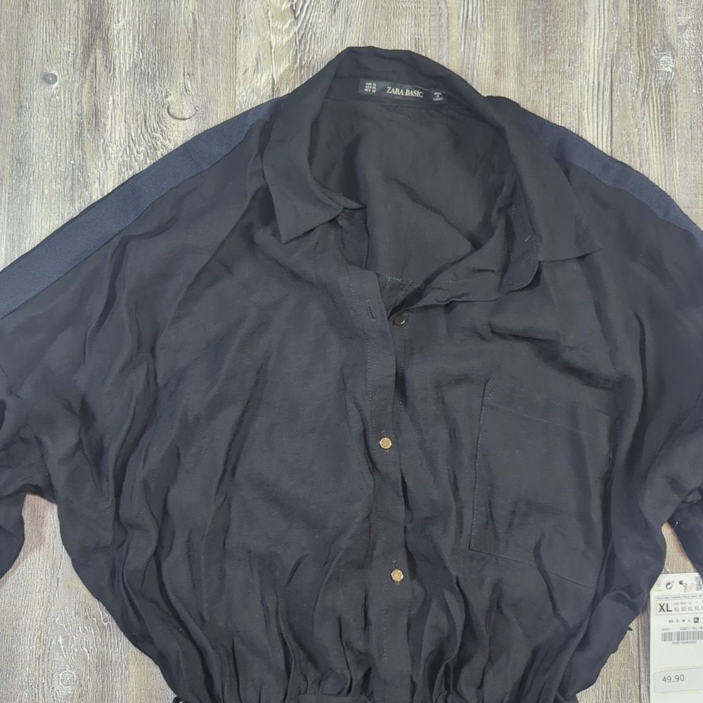 Zara Basic Shorts Romper Black 3/4 Sleeve Belted Women's Size XL NWT Summertime - Picture 5 of 14